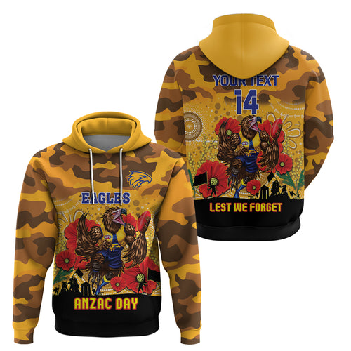 Custom Eagles Football ANZAC Hoodie Gallipoli Camouflage With Poppies