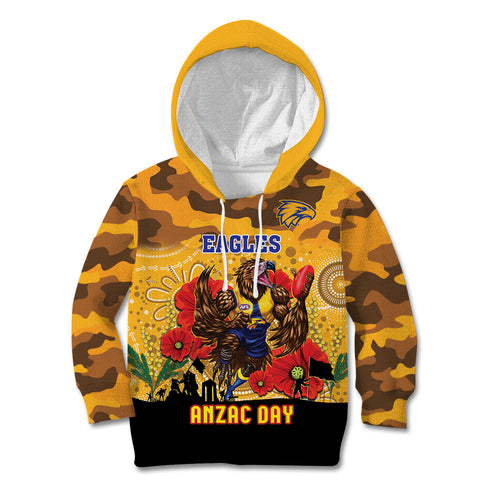 Custom Eagles Football ANZAC Kid Hoodie Gallipoli Camouflage With Poppies