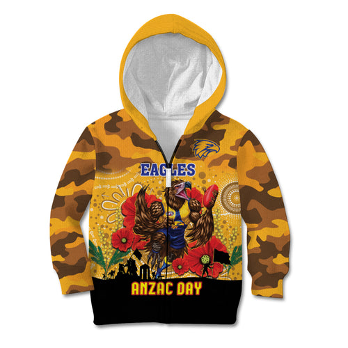 Custom Eagles Football ANZAC Kid Hoodie Gallipoli Camouflage With Poppies