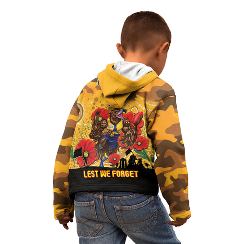 Custom Eagles Football ANZAC Kid Hoodie Gallipoli Camouflage With Poppies