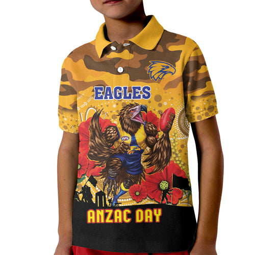 Custom Eagles Football ANZAC Kid Polo Shirt Gallipoli Camouflage With Poppies
