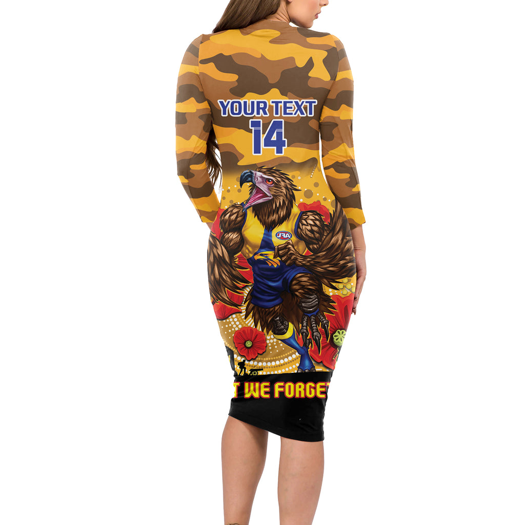 Custom Eagles Football ANZAC Long Sleeve Bodycon Dress Gallipoli Camouflage With Poppies