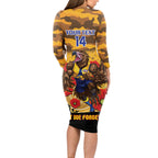 Custom Eagles Football ANZAC Long Sleeve Bodycon Dress Gallipoli Camouflage With Poppies
