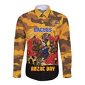 Custom Eagles Football ANZAC Long Sleeve Button Shirt Gallipoli Camouflage With Poppies
