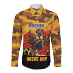 Custom Eagles Football ANZAC Long Sleeve Button Shirt Gallipoli Camouflage With Poppies