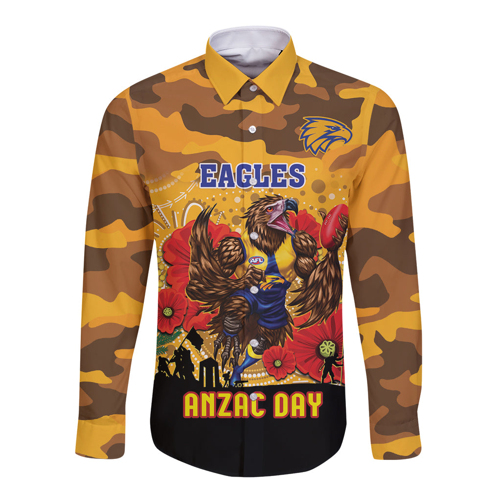Custom Eagles Football ANZAC Long Sleeve Button Shirt Gallipoli Camouflage With Poppies