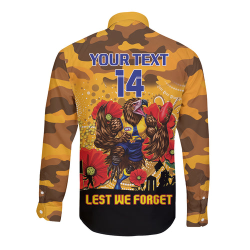 Custom Eagles Football ANZAC Long Sleeve Button Shirt Gallipoli Camouflage With Poppies
