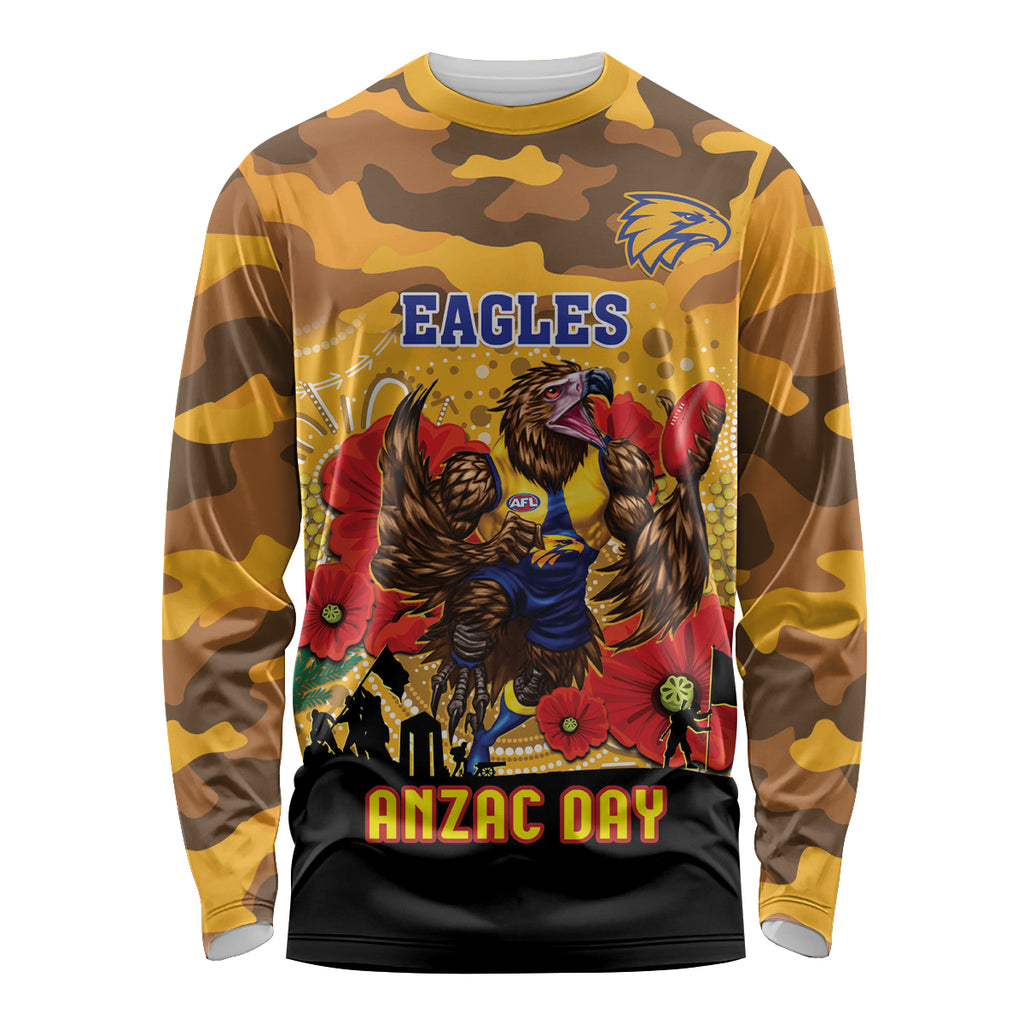 Custom Eagles Football ANZAC Long Sleeve Shirt Gallipoli Camouflage With Poppies