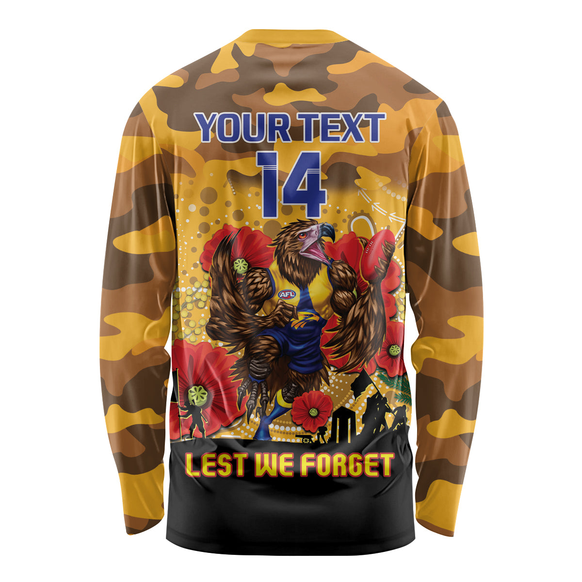 Custom Eagles Football ANZAC Long Sleeve Shirt Gallipoli Camouflage With Poppies