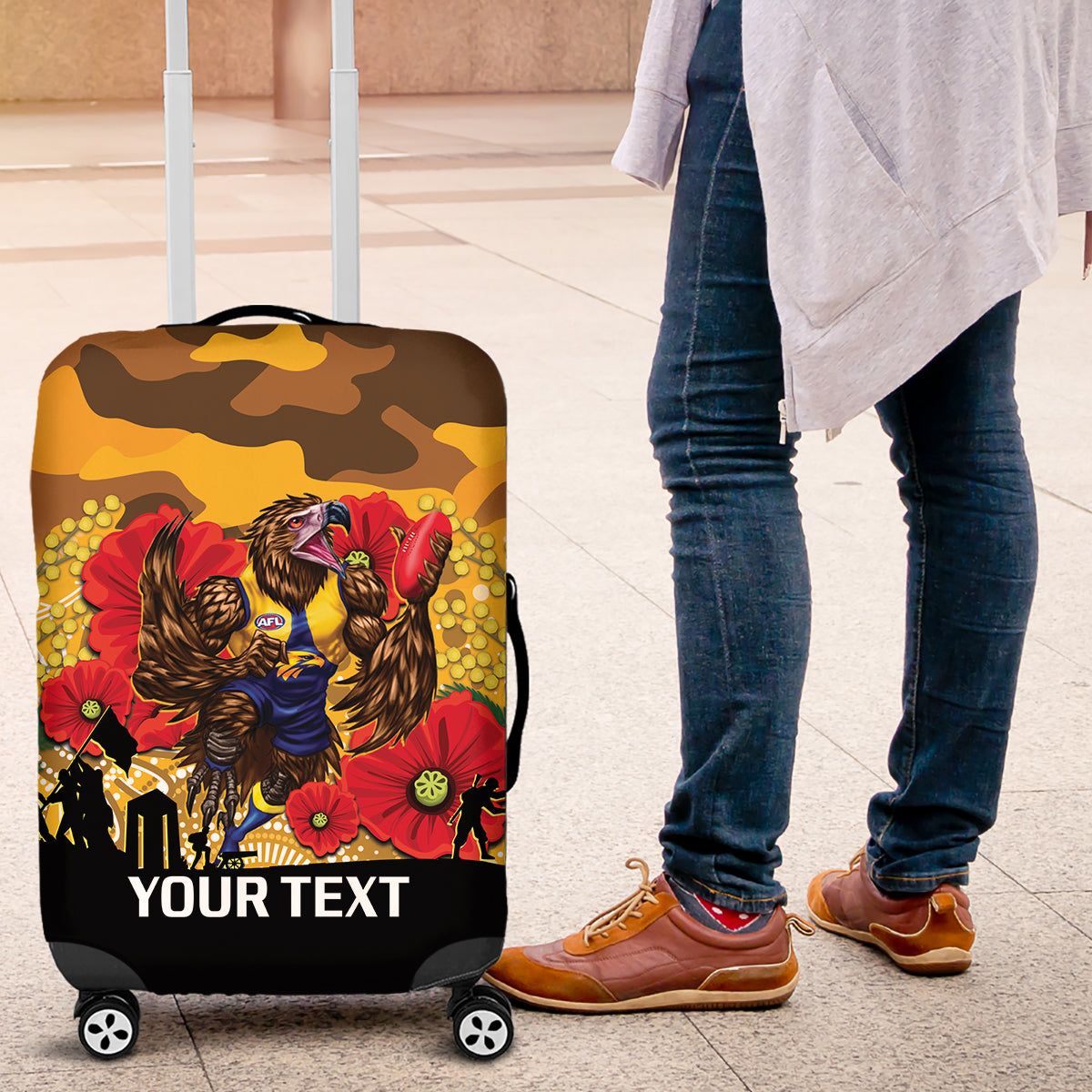 Custom Eagles Football ANZAC Luggage Cover Gallipoli Camouflage With Poppies
