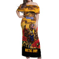Custom Eagles Football ANZAC Off Shoulder Maxi Dress Gallipoli Camouflage With Poppies