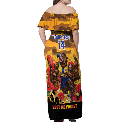 Custom Eagles Football ANZAC Off Shoulder Maxi Dress Gallipoli Camouflage With Poppies