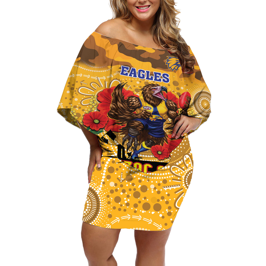 Custom Eagles Football ANZAC Off Shoulder Short Dress Gallipoli Camouflage With Poppies
