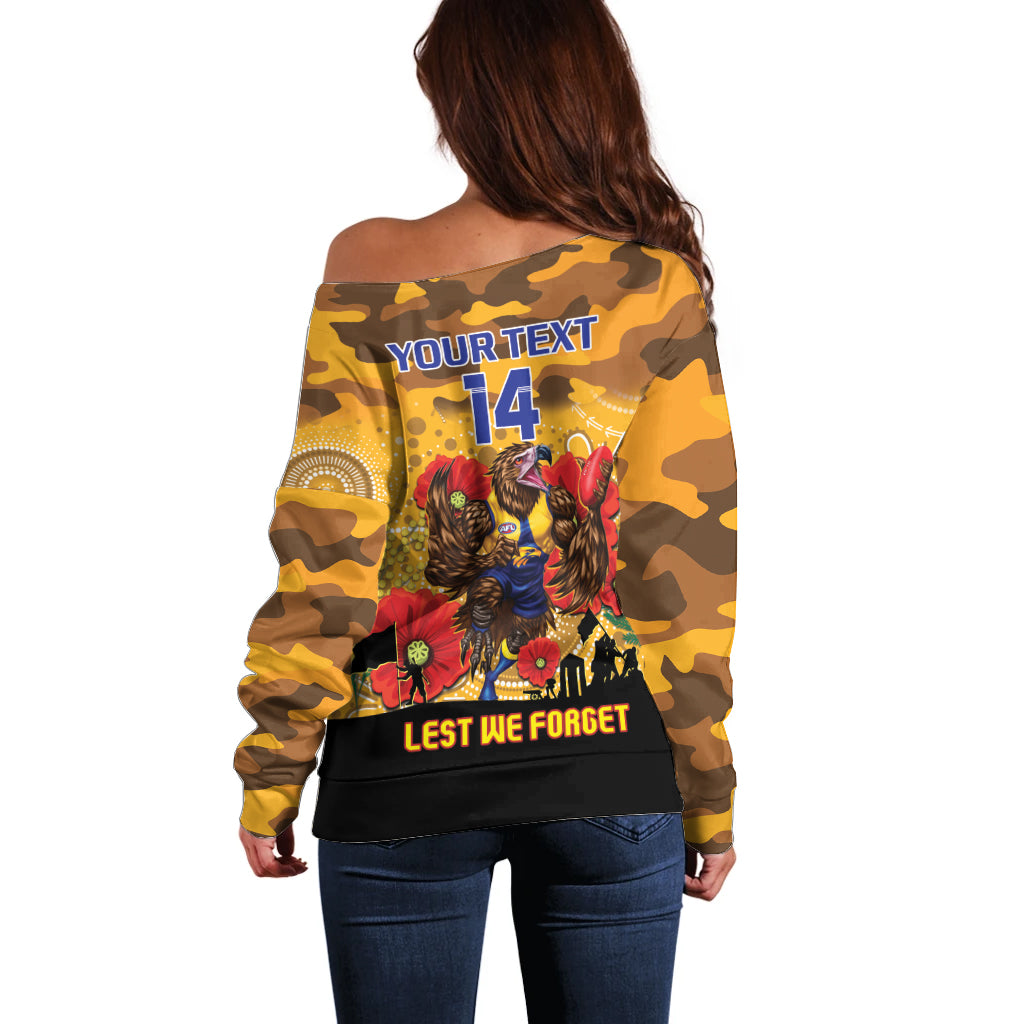 Custom Eagles Football ANZAC Off Shoulder Sweater Gallipoli Camouflage With Poppies