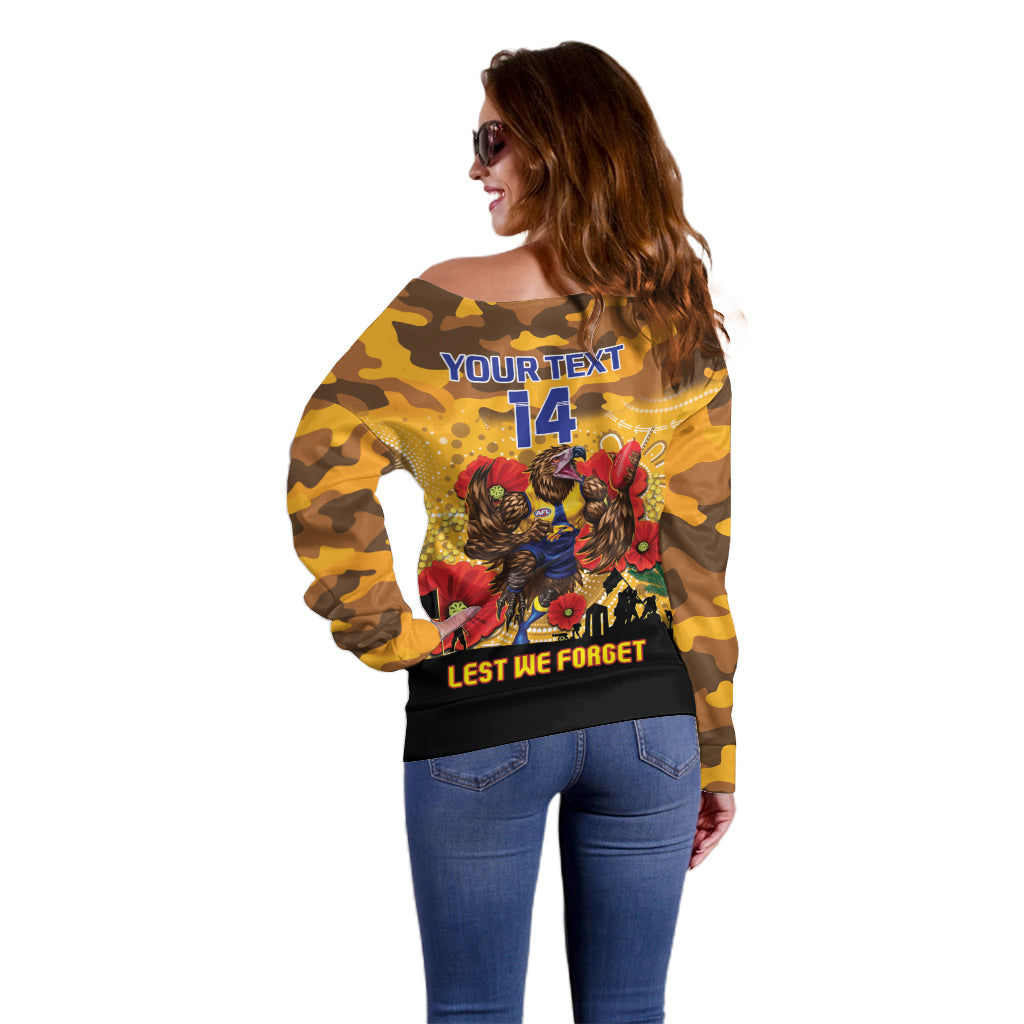 Custom Eagles Football ANZAC Off Shoulder Sweater Gallipoli Camouflage With Poppies