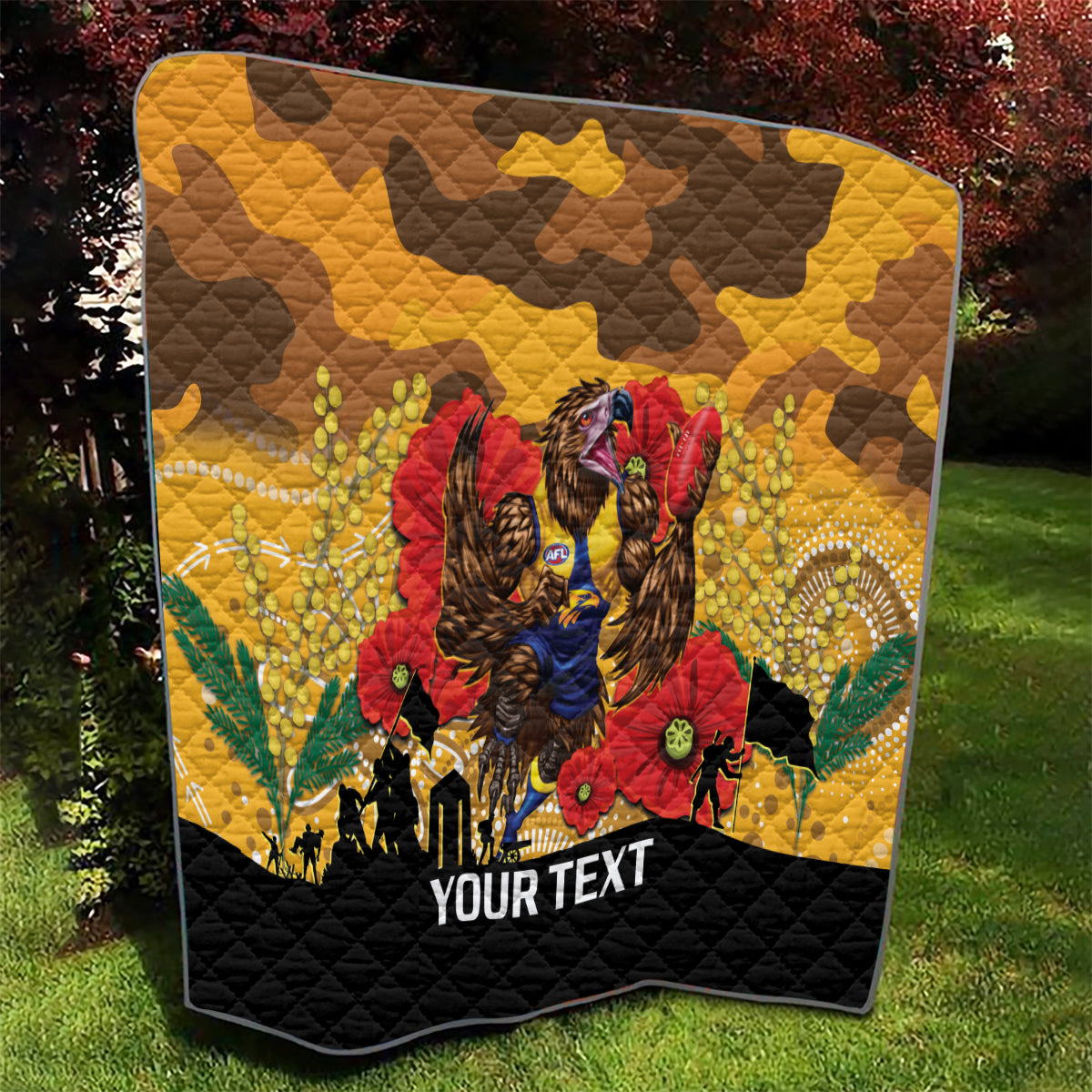 Custom Eagles Football ANZAC Quilt Gallipoli Camouflage With Poppies