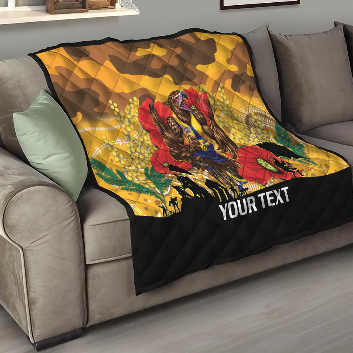 Custom Eagles Football ANZAC Quilt Gallipoli Camouflage With Poppies