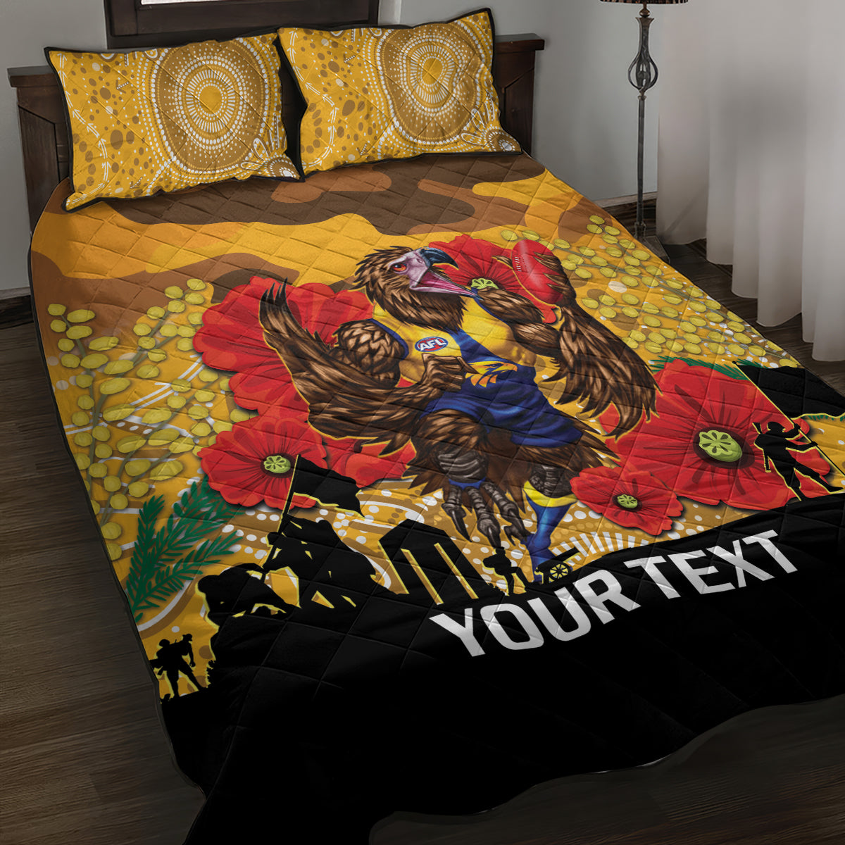 Custom Eagles Football ANZAC Quilt Bed Set Gallipoli Camouflage With Poppies