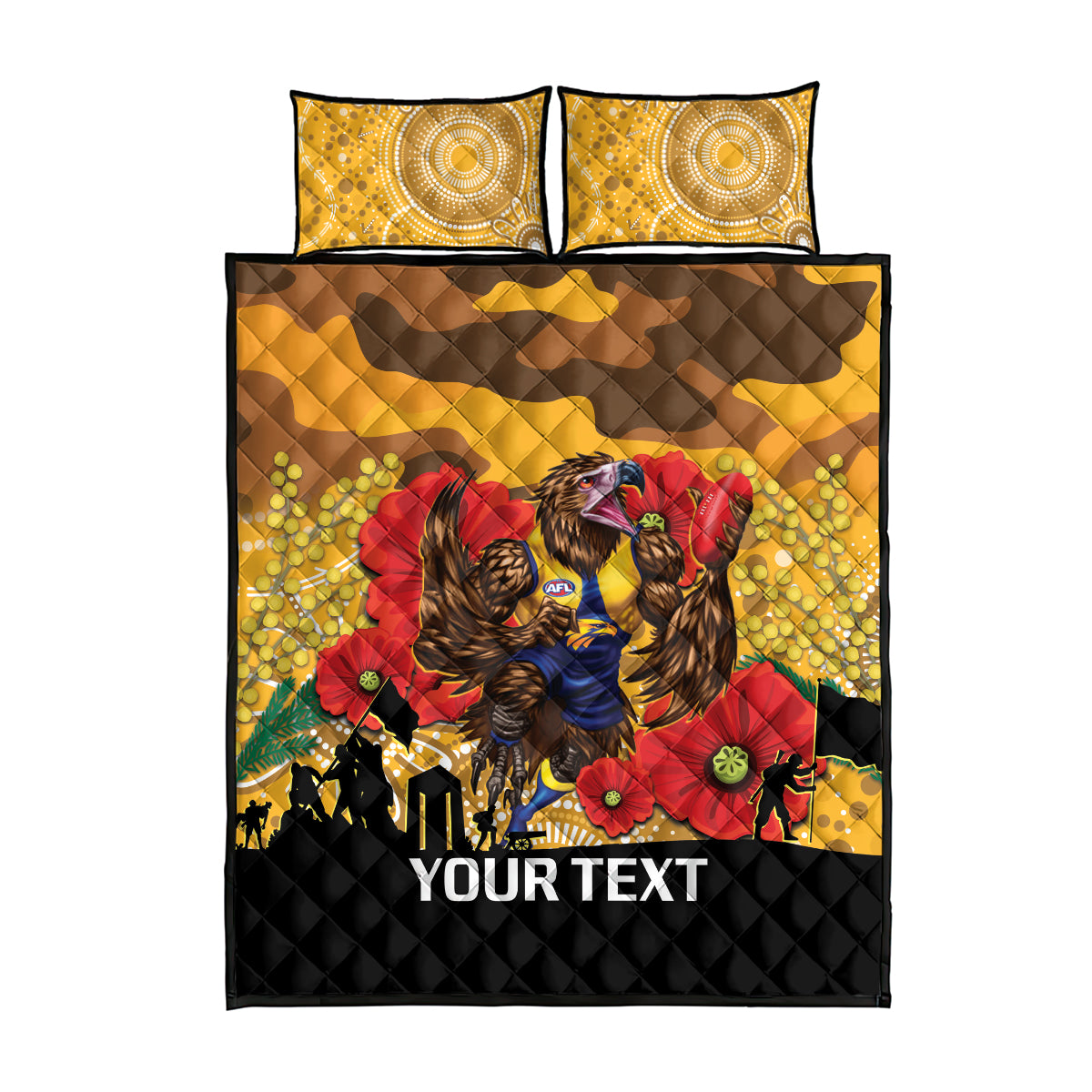 Custom Eagles Football ANZAC Quilt Bed Set Gallipoli Camouflage With Poppies