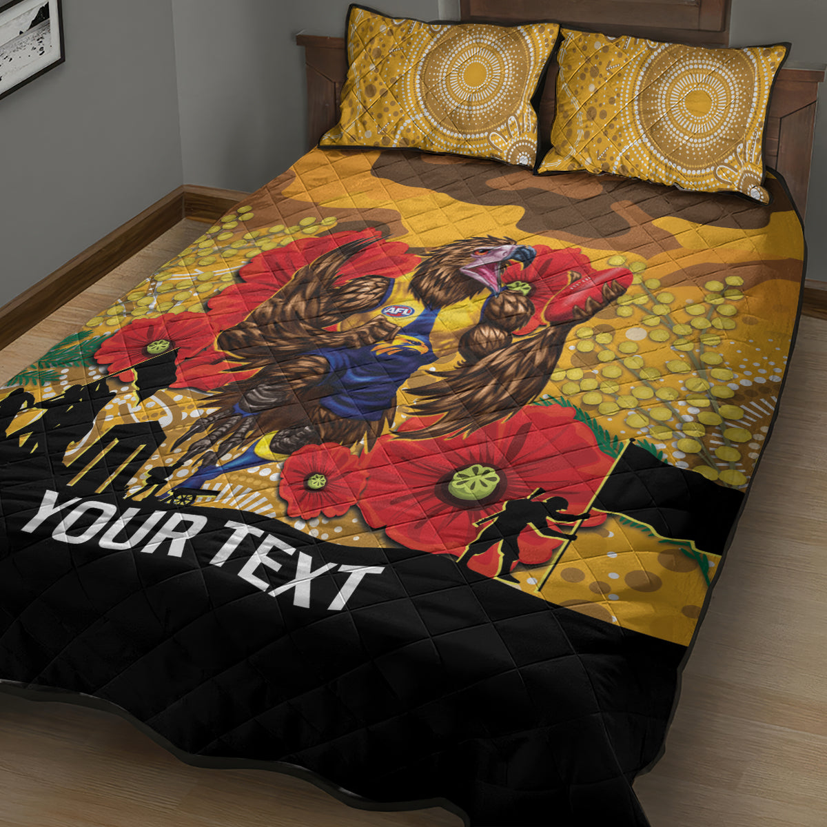 Custom Eagles Football ANZAC Quilt Bed Set Gallipoli Camouflage With Poppies
