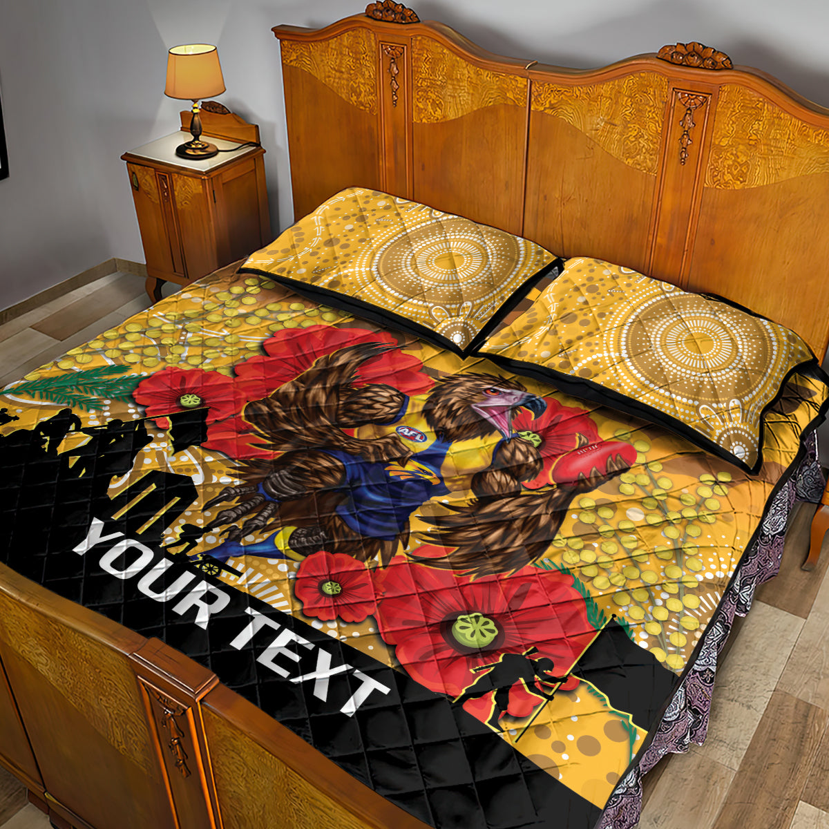 Custom Eagles Football ANZAC Quilt Bed Set Gallipoli Camouflage With Poppies