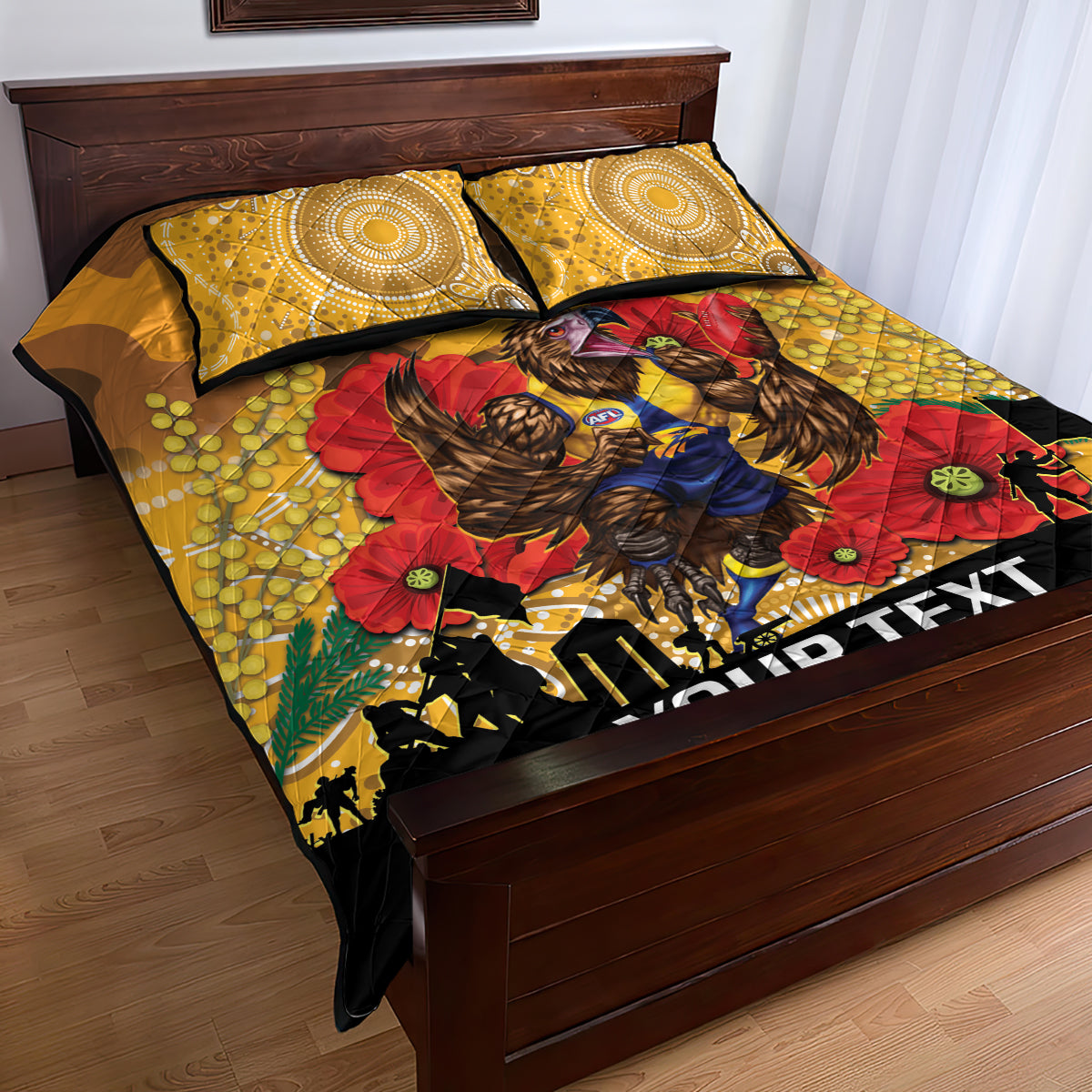 Custom Eagles Football ANZAC Quilt Bed Set Gallipoli Camouflage With Poppies