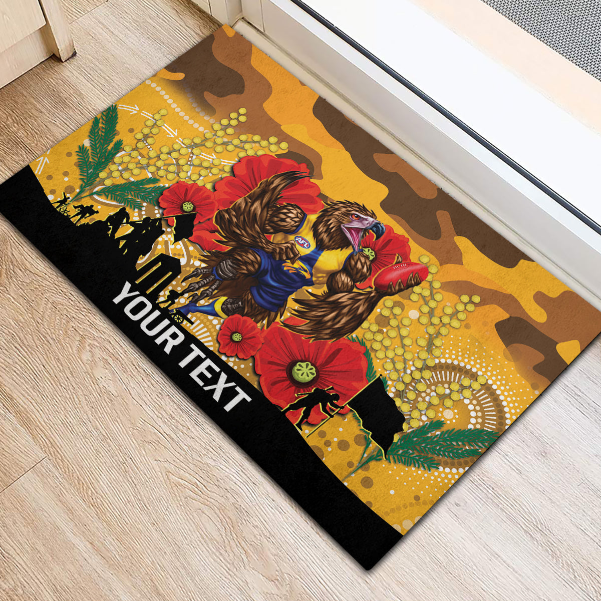 Custom Eagles Football ANZAC Rubber Doormat Gallipoli Camouflage With Poppies