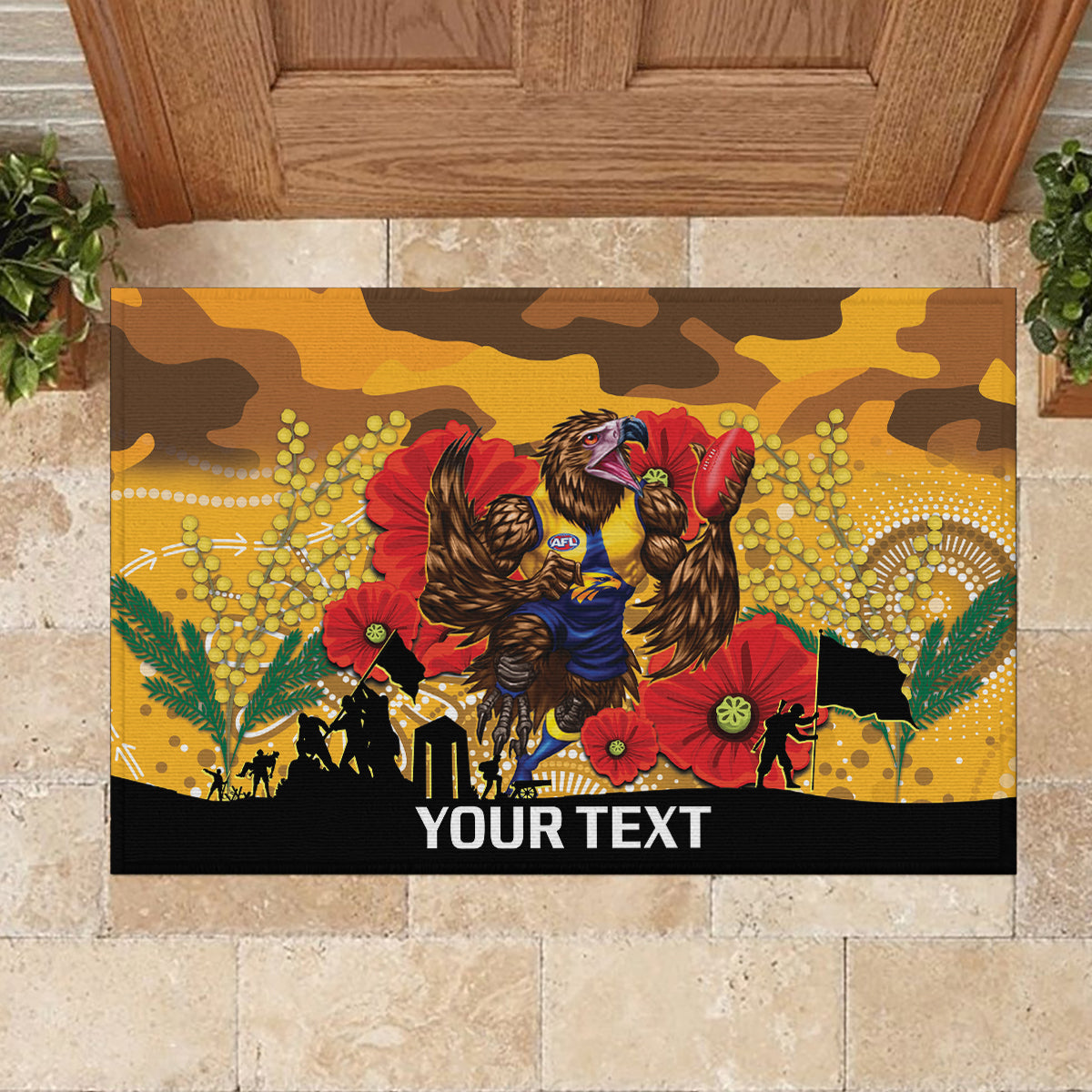 Custom Eagles Football ANZAC Rubber Doormat Gallipoli Camouflage With Poppies
