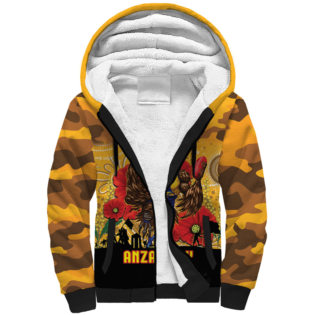 Custom Eagles Football ANZAC Sherpa Hoodie Gallipoli Camouflage With Poppies