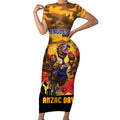 Custom Eagles Football ANZAC Short Sleeve Bodycon Dress Gallipoli Camouflage With Poppies