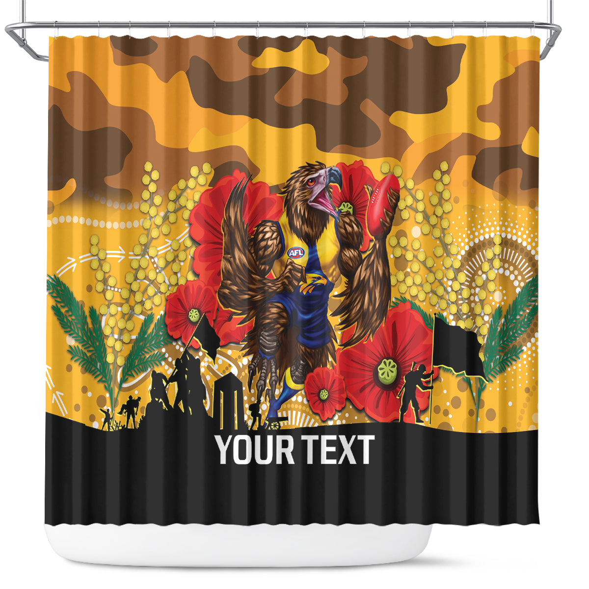 Custom Eagles Football ANZAC Shower Curtain Gallipoli Camouflage With Poppies