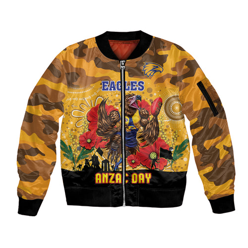 Custom Eagles Football ANZAC Sleeve Zip Bomber Jacket Gallipoli Camouflage With Poppies