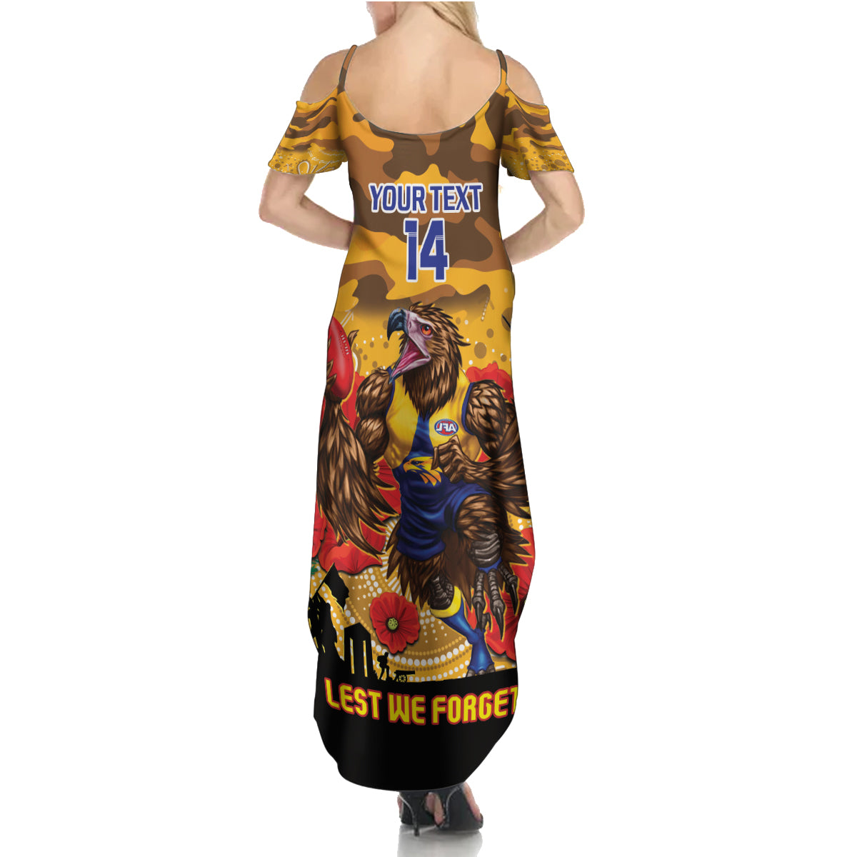 Custom Eagles Football ANZAC Summer Maxi Dress Gallipoli Camouflage With Poppies