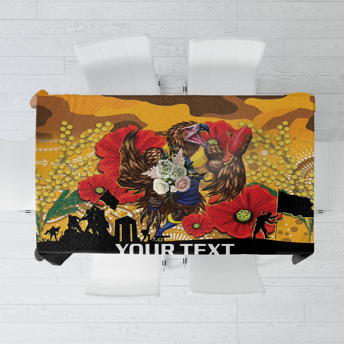 Custom Eagles Football ANZAC Tablecloth Gallipoli Camouflage With Poppies