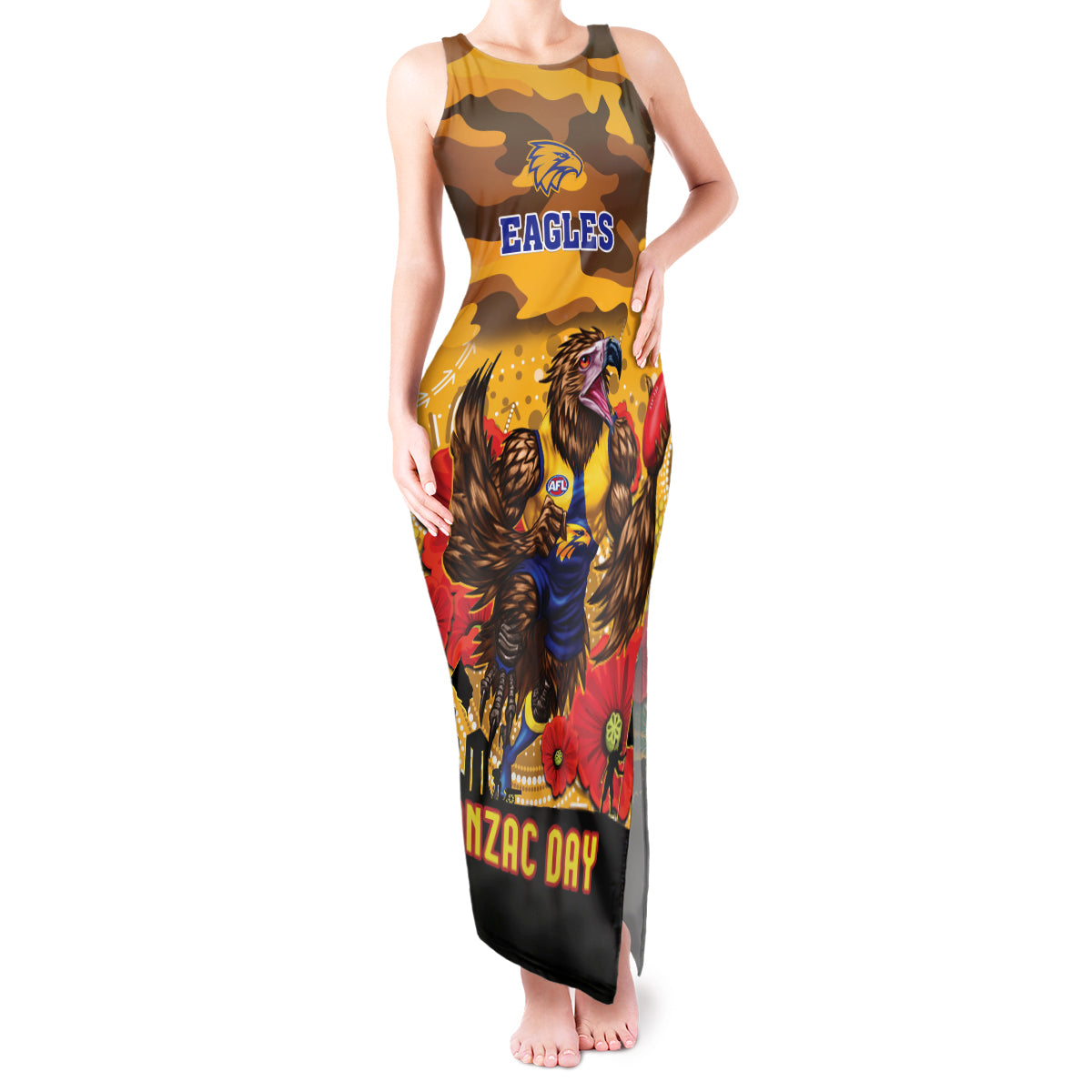 Custom Eagles Football ANZAC Tank Maxi Dress Gallipoli Camouflage With Poppies
