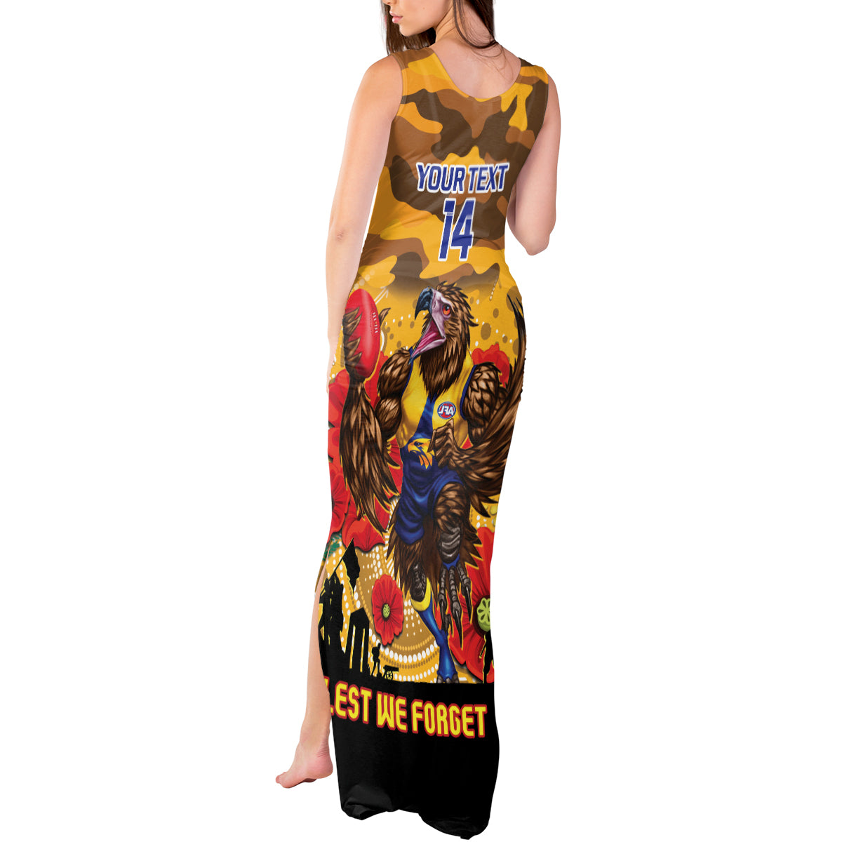 Custom Eagles Football ANZAC Tank Maxi Dress Gallipoli Camouflage With Poppies