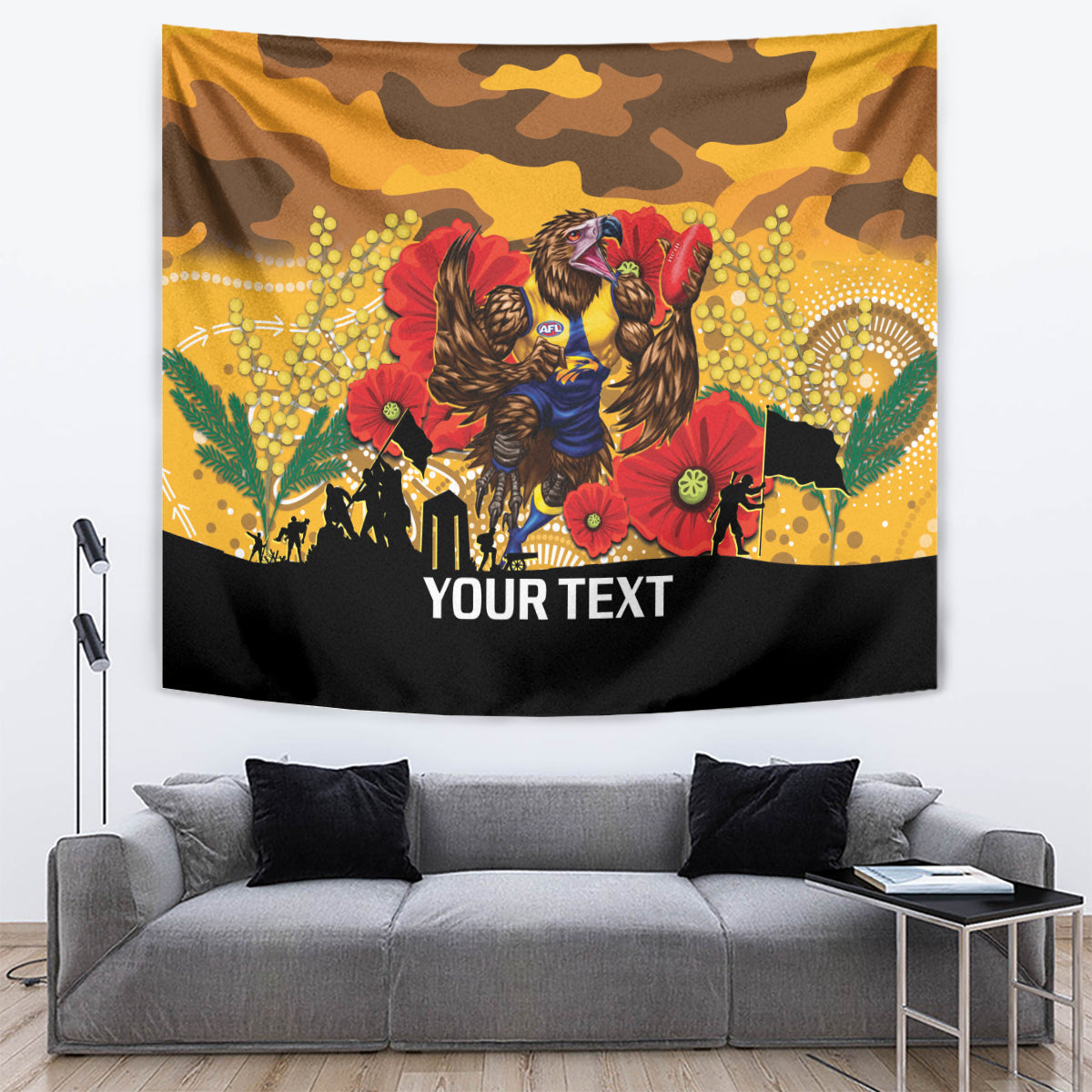 Custom Eagles Football ANZAC Tapestry Gallipoli Camouflage With Poppies