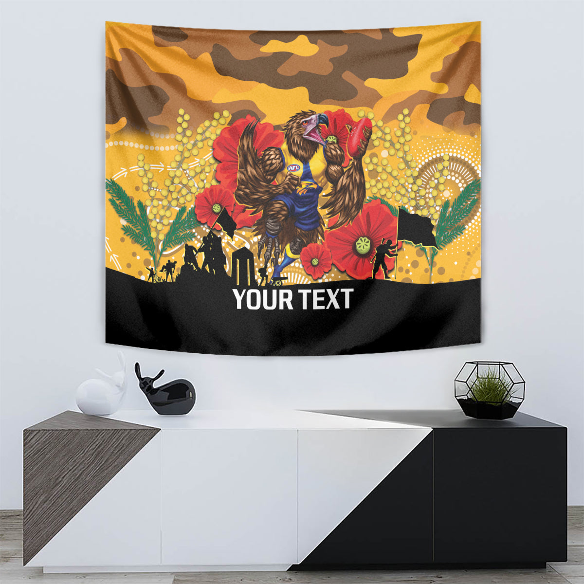 Custom Eagles Football ANZAC Tapestry Gallipoli Camouflage With Poppies