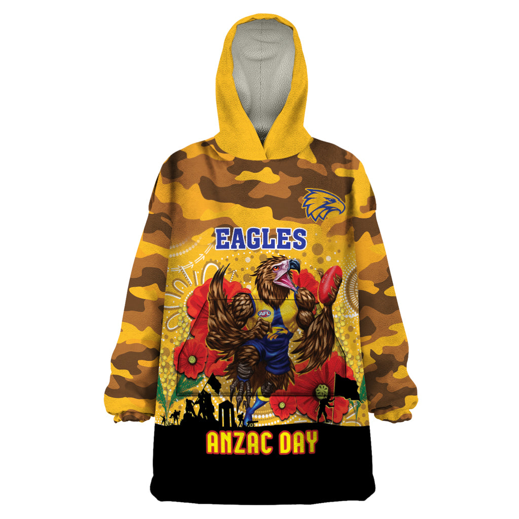 Custom Eagles Football ANZAC Wearable Blanket Hoodie Gallipoli Camouflage With Poppies