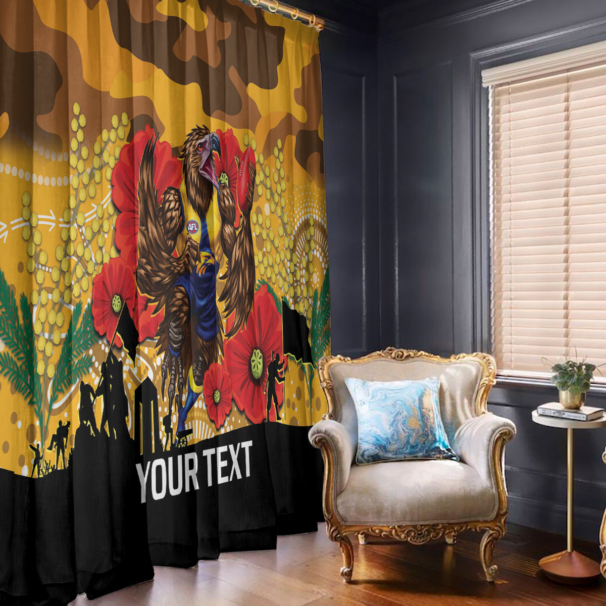 Custom Eagles Football ANZAC Window Curtain Gallipoli Camouflage With Poppies