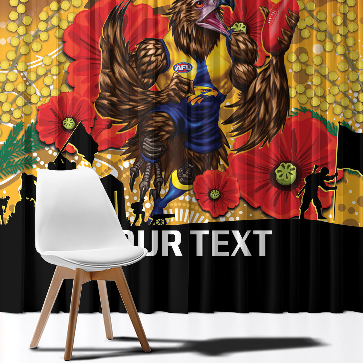 Custom Eagles Football ANZAC Window Curtain Gallipoli Camouflage With Poppies