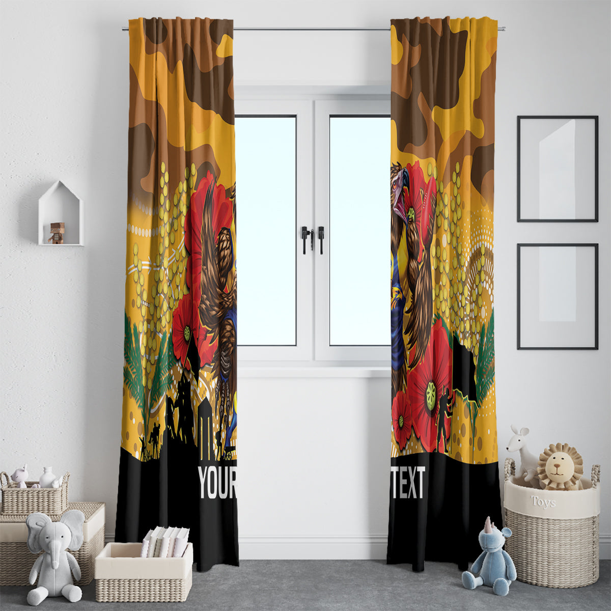 Custom Eagles Football ANZAC Window Curtain Gallipoli Camouflage With Poppies
