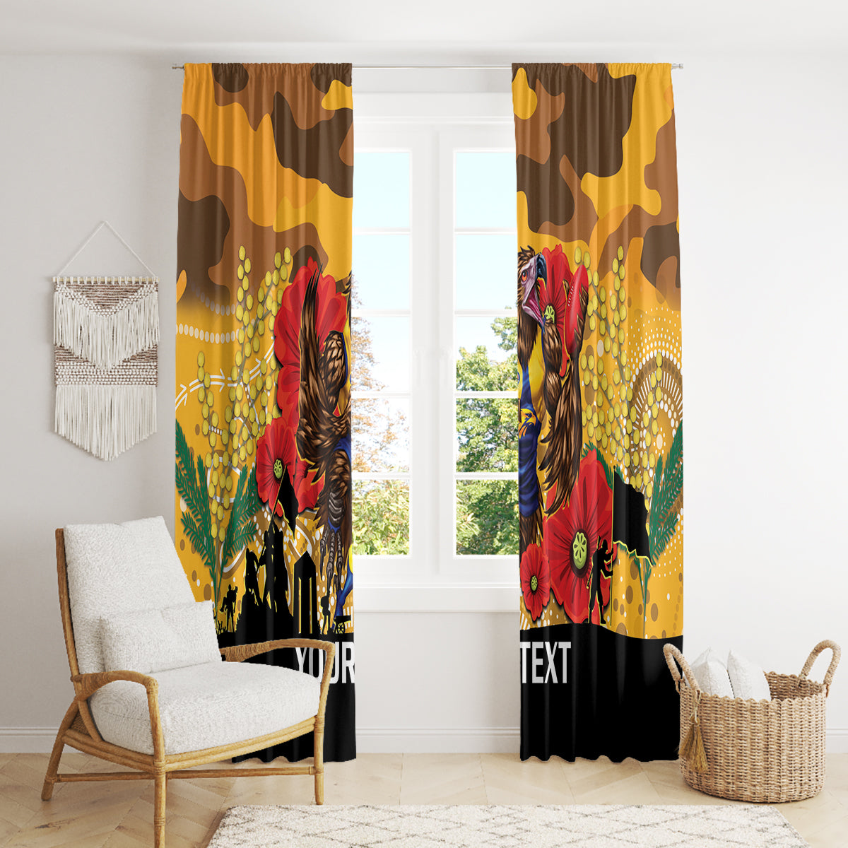 Custom Eagles Football ANZAC Window Curtain Gallipoli Camouflage With Poppies