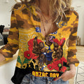 Custom Eagles Football ANZAC Women Casual Shirt Gallipoli Camouflage With Poppies