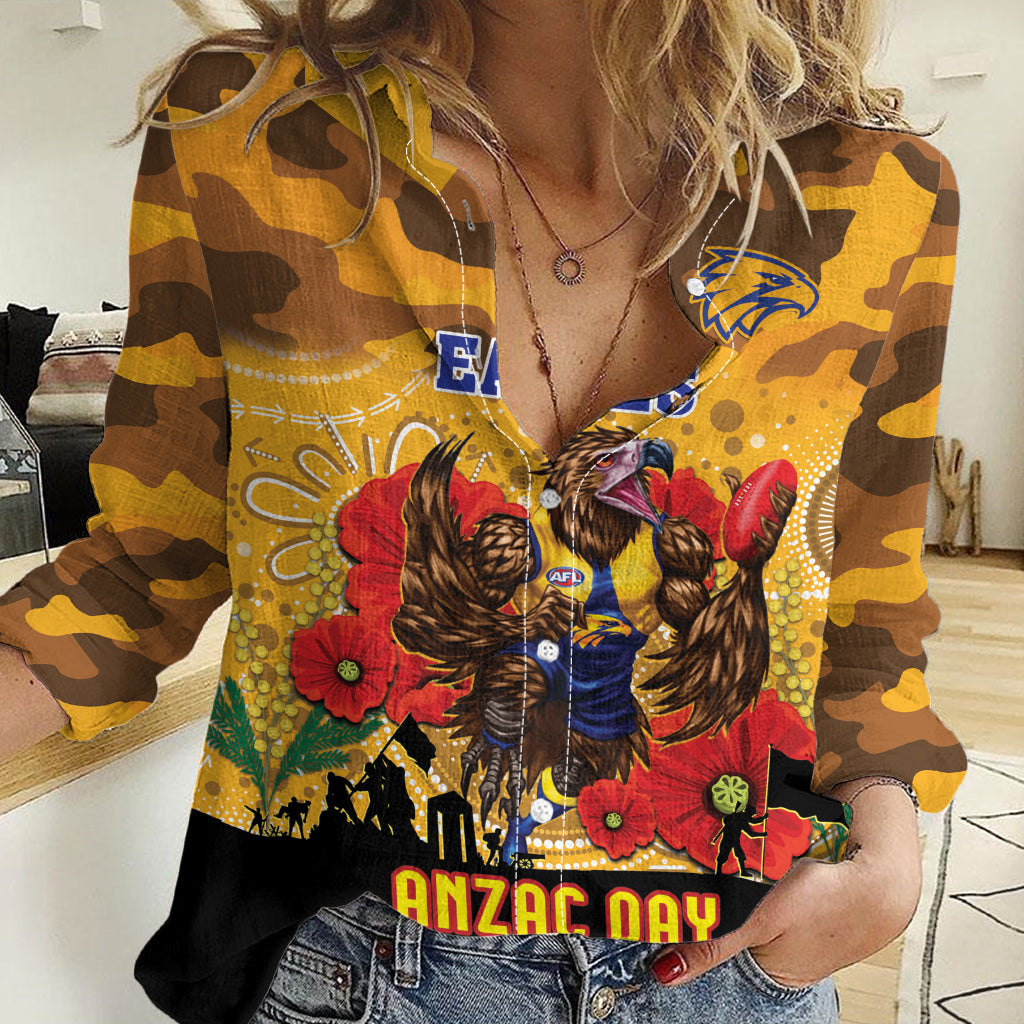 Custom Eagles Football ANZAC Women Casual Shirt Gallipoli Camouflage With Poppies