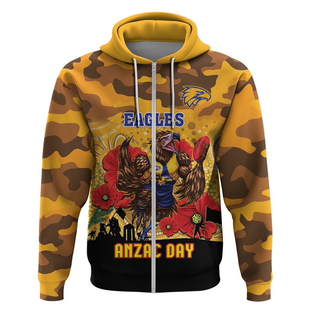 Custom Eagles Football ANZAC Zip Hoodie Gallipoli Camouflage With Poppies