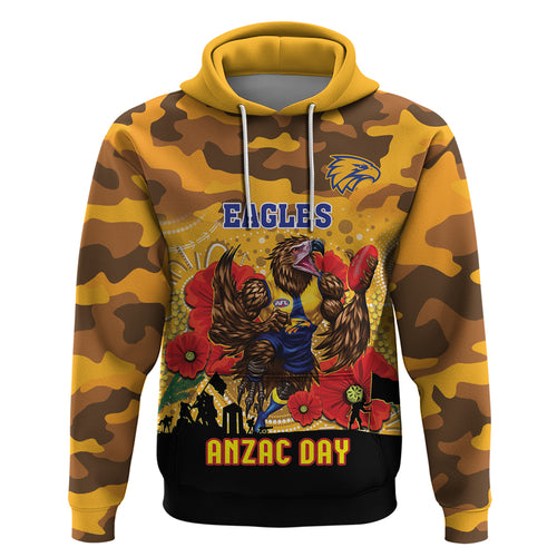 Custom Eagles Football ANZAC Zip Hoodie Gallipoli Camouflage With Poppies
