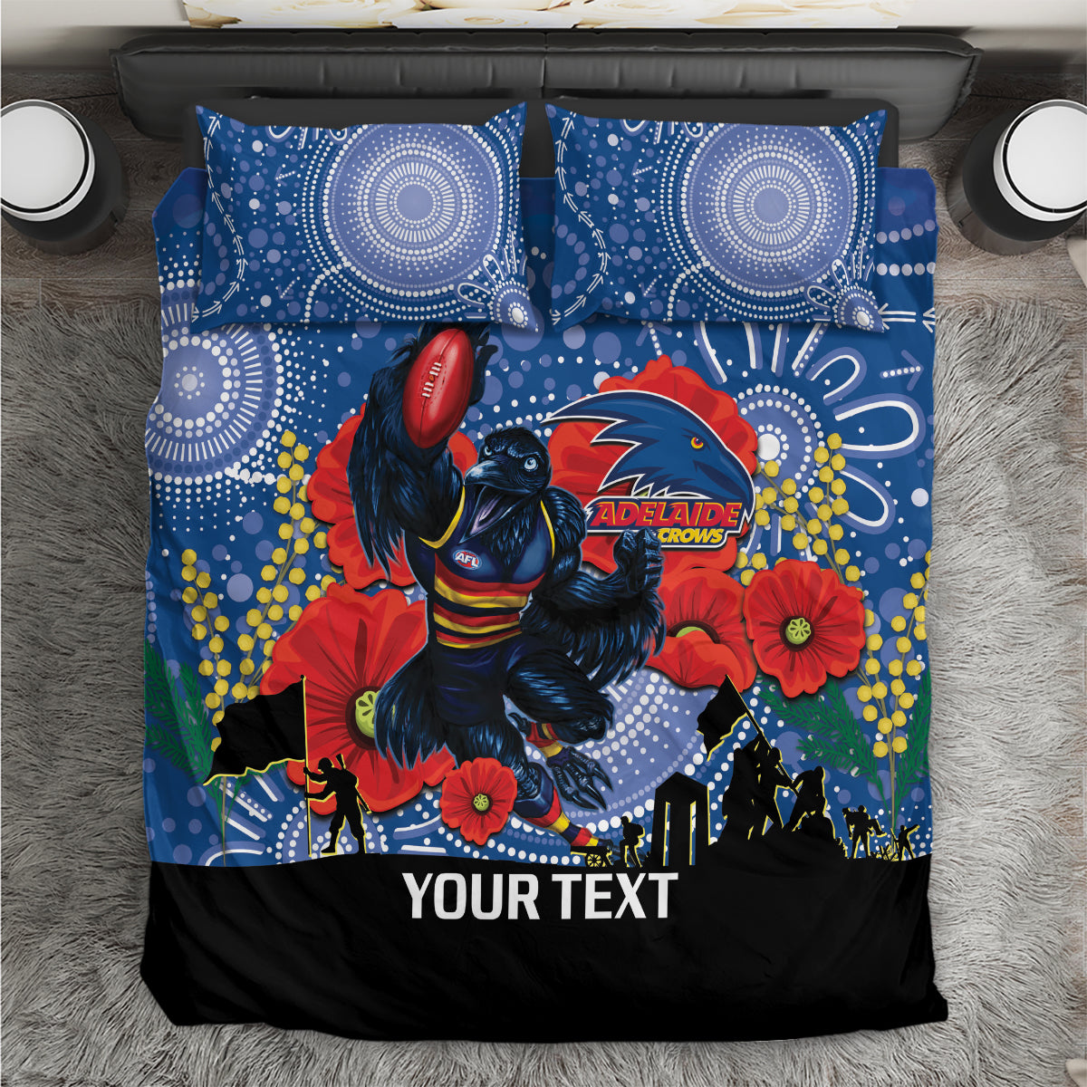 Custom Crows Football ANZAC Bedding Set Gallipoli Camouflage With Poppies