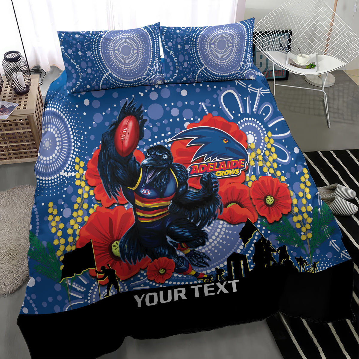 Custom Crows Football ANZAC Bedding Set Gallipoli Camouflage With Poppies