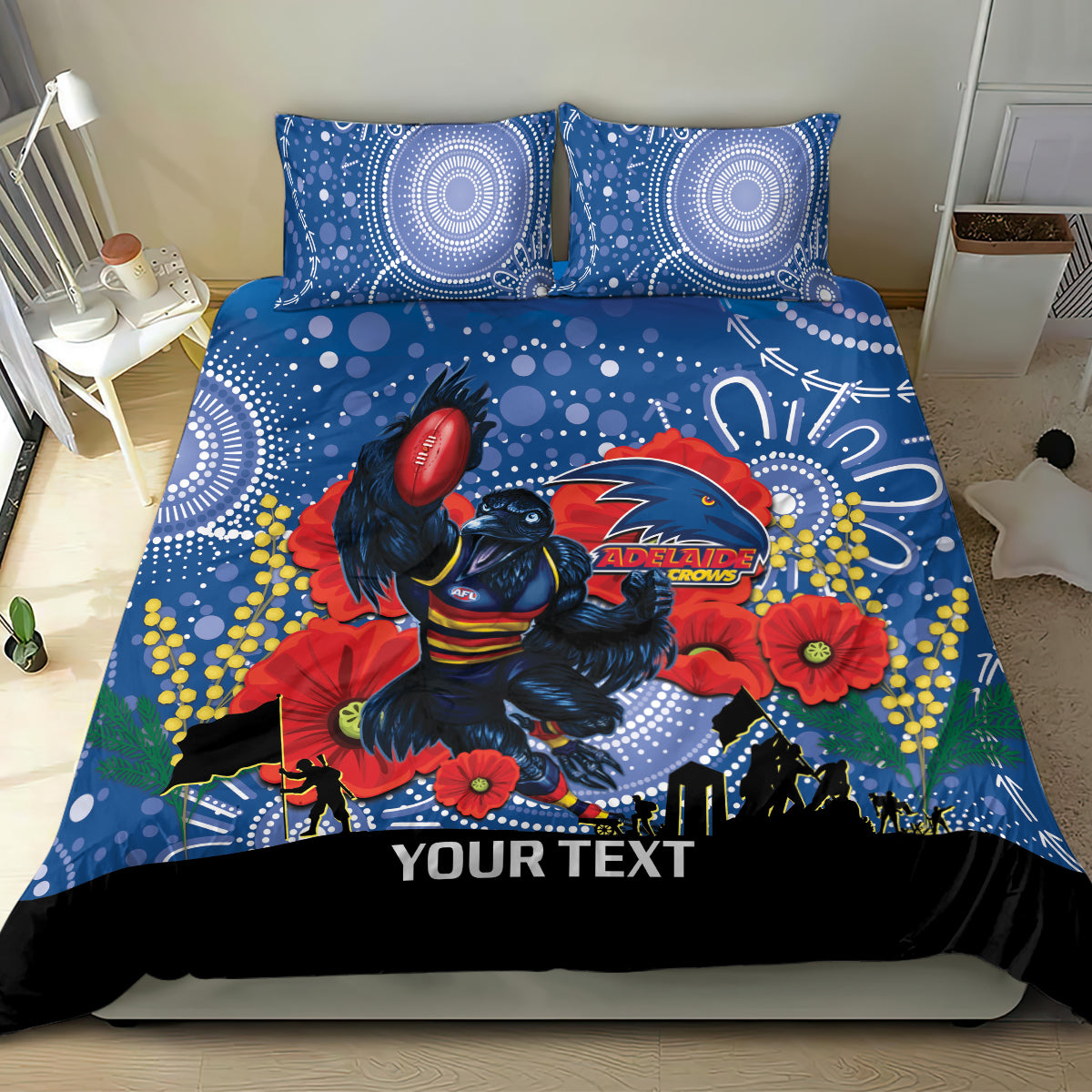 Custom Crows Football ANZAC Bedding Set Gallipoli Camouflage With Poppies